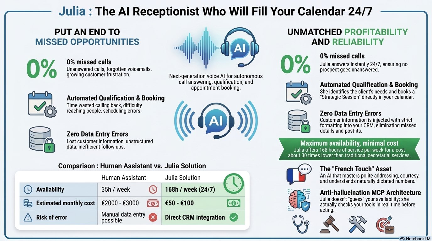 Julia The AI Receptionist That Fills Your Calendar 24/7 Infographic