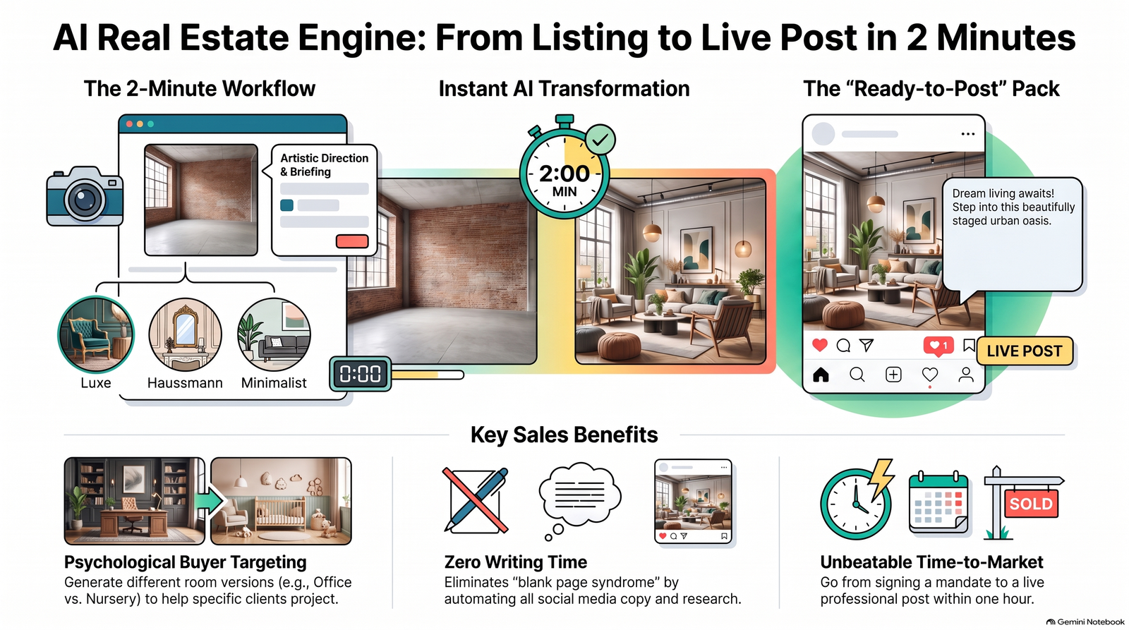 HomeStage AI Marketing Workflow — From Empty Property to Published Instagram Campaign